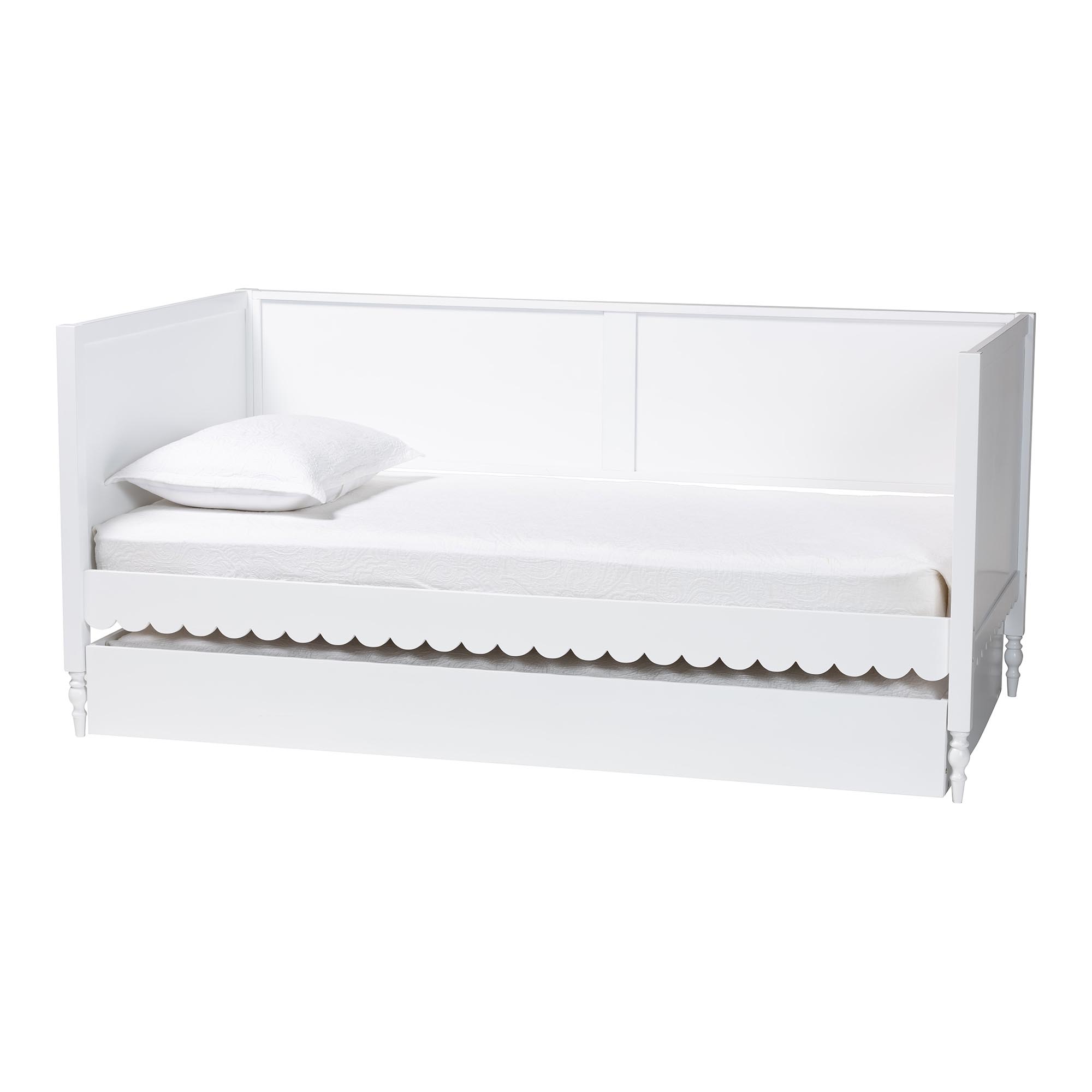Baxton Studio Roni Modern White Scalloped Wood Twin Daybed with Trundle